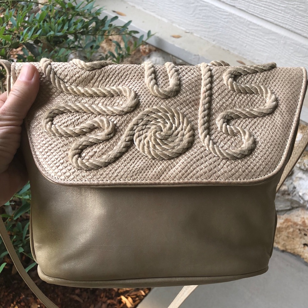 Vintage JENNY TEE Elegant Pewter Metallic Leather Shoulder Bag - Picture 2 of 12